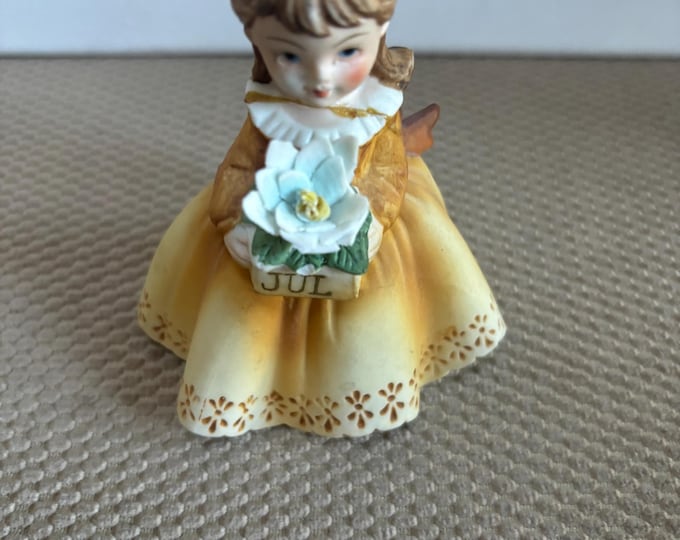 Vintage Lefton July Birthday Girl Porcelaine Hand Painted Figurine Yellow Dress KW7227 Japanese Lover Antiques and Vintage