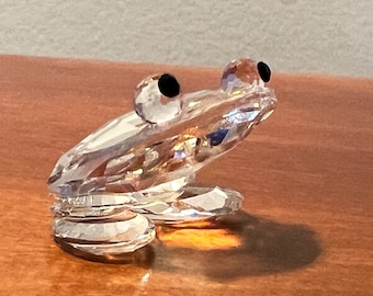 Vintage Swarovski Style Glass Frog Sculpture Art Glass Figurine frogs great gift artwork signed crystal cut glass Lover Antiques and Vintage