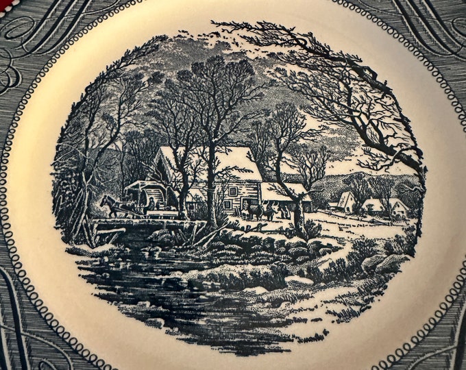 Vintage Currier & Ives Royal China Americana Blue Plate Royal-Ironstone Plate Lover Antiques and Vintage