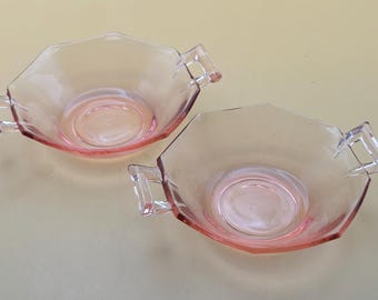Antique Heisey Pink Glass Small Nut or Candy Dishes Set of 2 Pink Glass with Handles Lover Antiques and Vintage