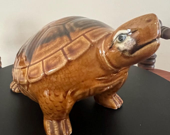 Vintage Brown Turtle Ceramic Made in Japan Smiling Turtle Tortoise Gift For Her Lover Antiques and Vintage