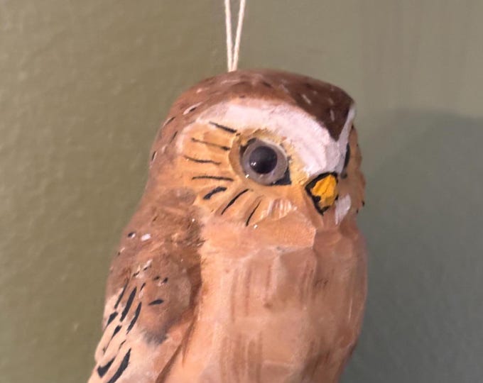 Vintage Hand Carved and Hand Painted Owl Figurine Ornament Lover Antiques and Vintage