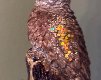 Great Horned Owl Ornament, Hand Carved Owl Figurine, Unique Gift for Her, Nature-Inspired Art