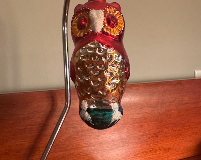 Vintage Red Owl Ornament, Big Owl Big Eyes, made in Germany, Hand Blown Glass Christmas Holiday Retired Ornaments Lover Antiques and Vintage