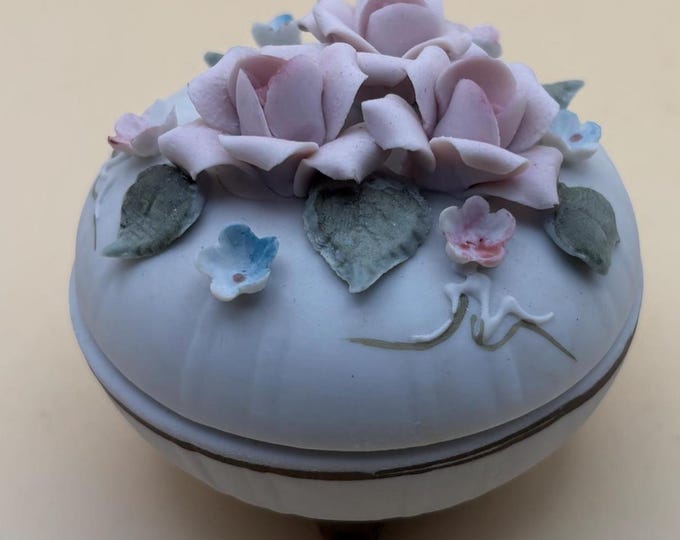 Vintage Lefton Roses and Flowers Hand Painted Porcelain Trinket Box Capodimonte Style Japanese 1268 Lover Antiques and Vintage