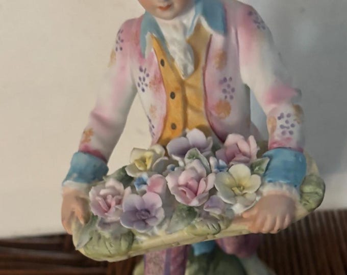 Vintage Lefton Boy Selling Flowers Hand Painted Porcelain Figurines Japanese KW7223 Lover Antiques and Vintage