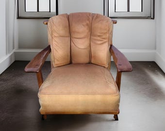 Cushman Colonial Creations Dorset Barrel Back Chair No. 1180 Leather Cushions Paddle Arm Original Condition Lover Antiques and Vintage