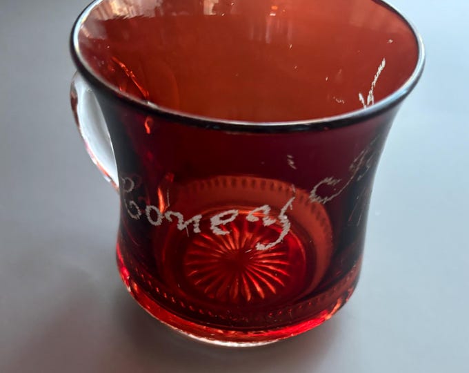 Antique Ruby Red Flashed Coney Island 1905 Red Glass Cup Souvenir Lover Antiques and Vintage