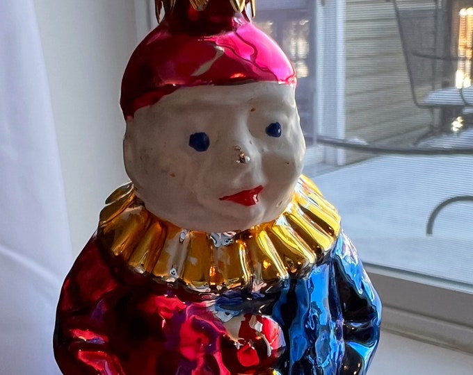 Vintage Clown Hand Blown Art Glass Ornament Made in West Germany old ornaments glass art home decor collectibles clowns Mercury