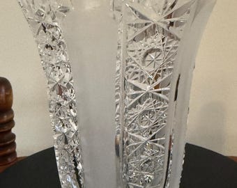 Antique Bohemia Crystal Cut Glass with Frosted Glass Vase Lover Antiques and Vintage