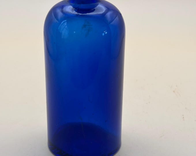 Antique Cobalt Blue Apothecary Glass Bottle, Signed BF Johnson & Son, Maynard, Wide Mouth Jar