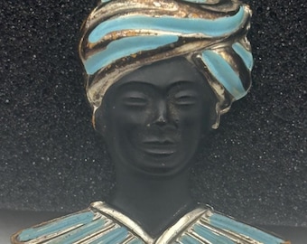 Vintage Blackamoor Brooch African American, Turquoise Gold Jewelry Lover Antiques and Vintage