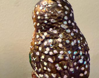 Vintage Brown Speckled Owl Hand Blown Orange Owl Christmas Holiday Lover Antiques and Vintage