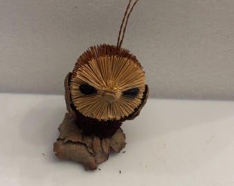 Vintage Handcrafted Beri Bristle Wood Owl Statue Sugar Palm Tree Gift For Her Ornament Lover Antiques and Vintage