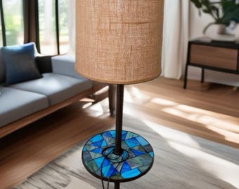Mid Century Blue Mosaic Floor Lamp, Gordon & Jane Martz Floor Style Lamp, Lover Antiques and Vintage