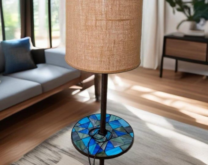 Mid Century Blue Mosaic Floor Lamp, Gordon & Jane Martz Floor Style Lamp, Lover Antiques and Vintage