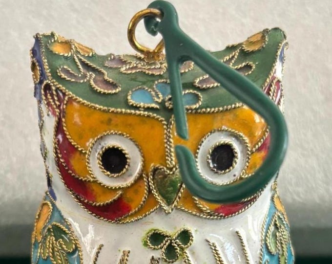 Vintage Cloisonné Brass Enameled Tall Standing Owl Statue Colorful Enameled Owl Figurine Lover Antiques and Vintage