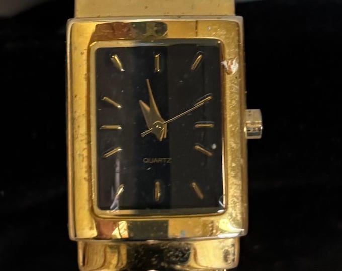Vintage Gold and Black Quartz Women's Watch Bangle Style Lover Antiques and Vintage