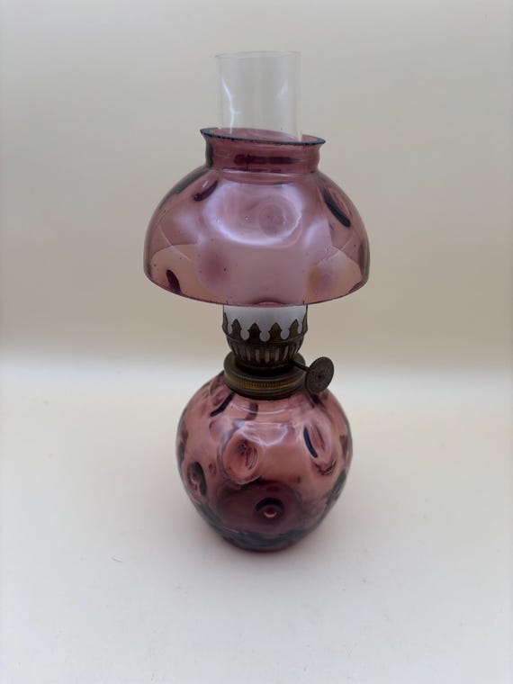 Antique P & A Mfg Co. Acorn Oil Lamp Cranberry Inverted Thumbprint