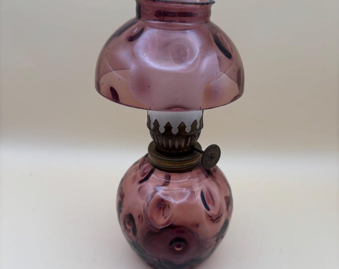 Antique P & A Mfg Co. Acorn Oil Lamp Cranberry Inverted Thumbprint Miniature Burner Lover Antiques and Vintage
