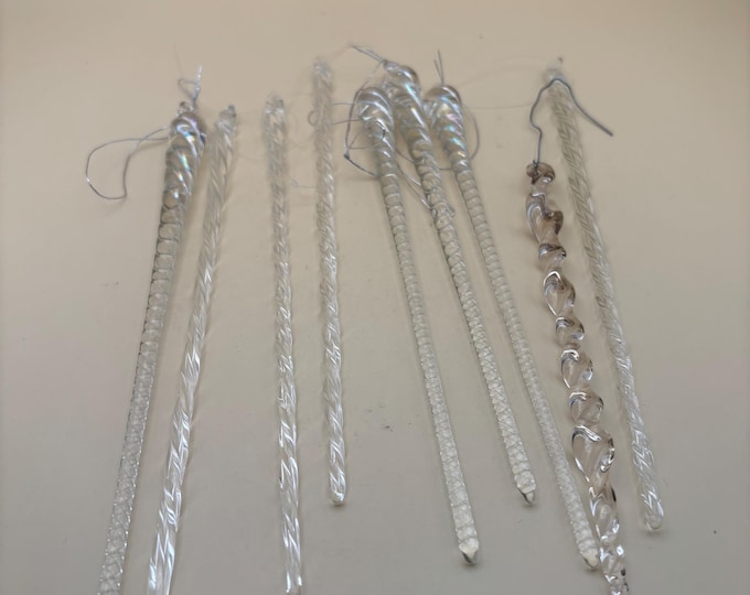 Vintage Crystal Glass Art Icicles Set of 9 Icicle Christmas Ornament Iridescent Crystal Glass Art Glass Icicles Lover Antiques and Vintage