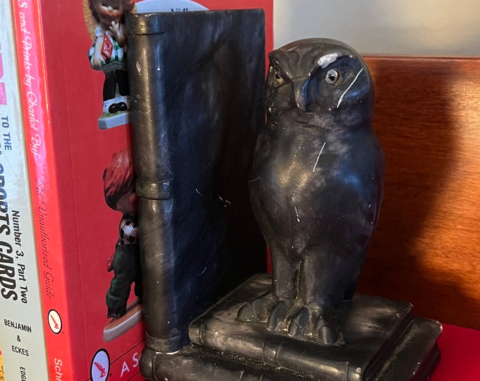 Vintage Owl and Book Bookend, Heavy Owl Black Bookend, Owl Bookend, Book Helper, Lover Antiques and Vintage