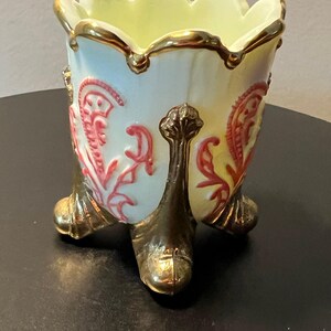 Vintage Summit Art Glass Custard Glass Gold Footed Vase Inverted Fan Feather, Vintage 1970s Uranium Vaseline Decorative Vase Lover Antiques