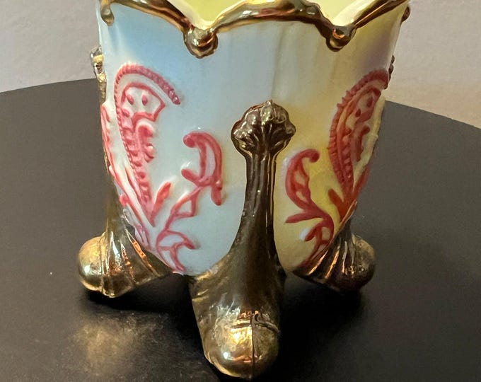 Vintage Summit Art Glass Custard Glass Gold Footed Vase Inverted Fan Feather, Vintage 1970s Uranium Vaseline Decorative Vase Lover Antiques