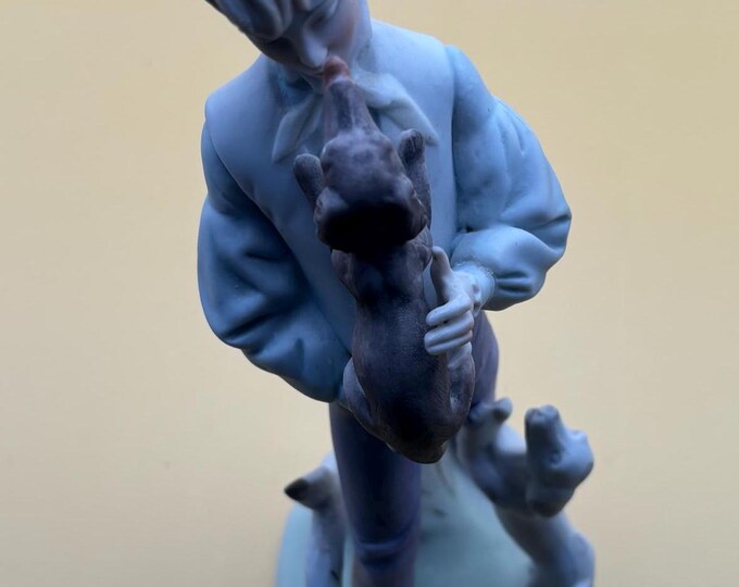 Vintage Lefton Boy with Dogs Porcelain Hand Painted Figurine Japanese Lover Antiques and Vintage