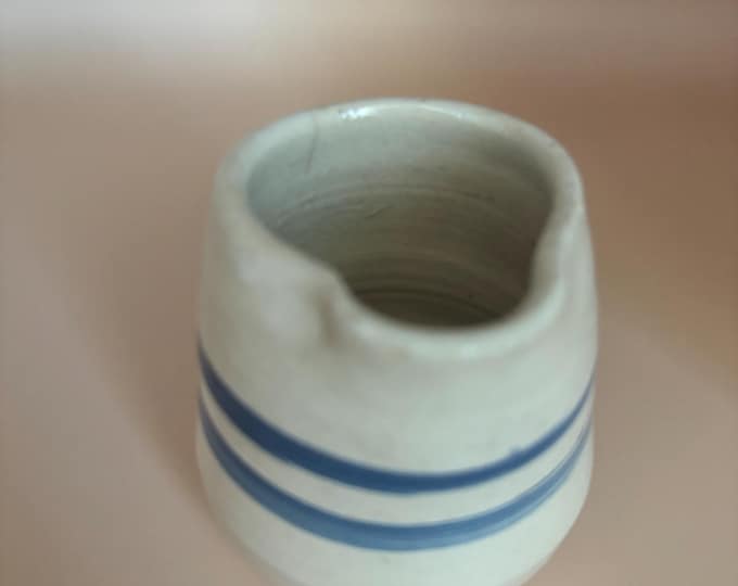 Antique Stoneware Mini Creamer Mini Pitcher with Double Blue Lines Design Home Decor Lover Antiques and Vintage