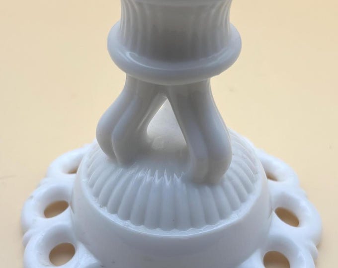 Westmoreland Scalloped Milk Glass Candle Stick Holder, Lover Antiques and Vintage