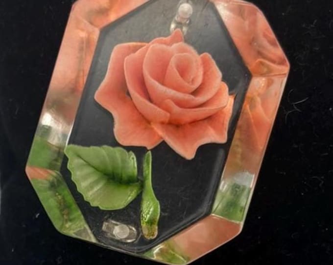 Reverse Rose Carved Lucite Rose Brooch Pin