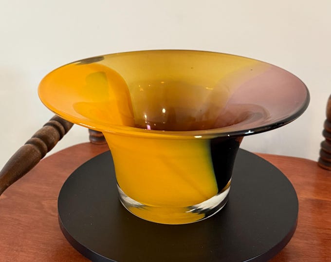 Vintage Amber and Purple Art Glass Vase Eclectic Contemporary Bowl Art Structure Lover Antiques and Vintage