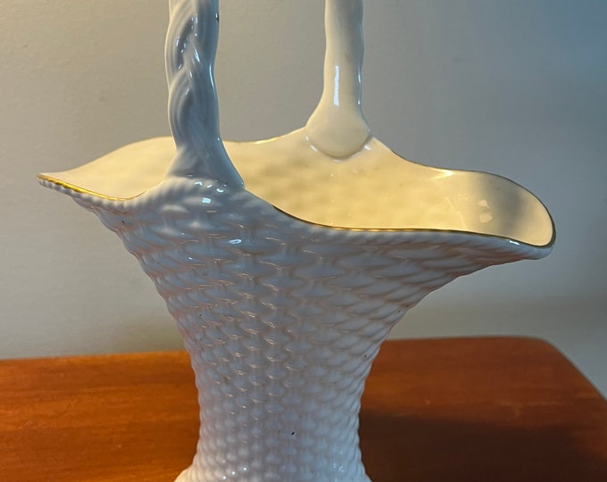 Vintage Lenox White Cream Porcelain Basket Weave Flower Vase with Handle and Gold Lining Vintage Ceramic Lover Antiques and Vintage