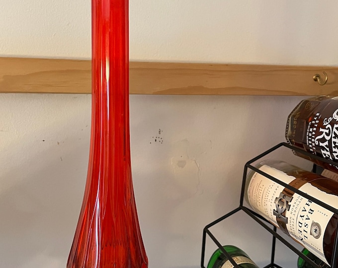 Vintage Fenton Amberina Thumbprint Vase, Colonial Orange Fenton Tall Vase, Lover Antiques and Vintage