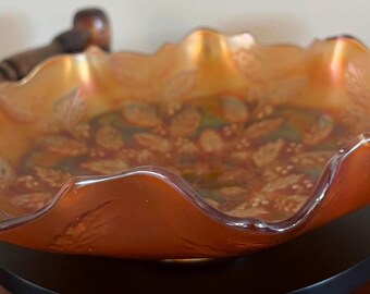 Vintage Fenton Marigold Carnival Glass Plate Bowl Dish Holly Pattern Design Lover Antiques and Vintage