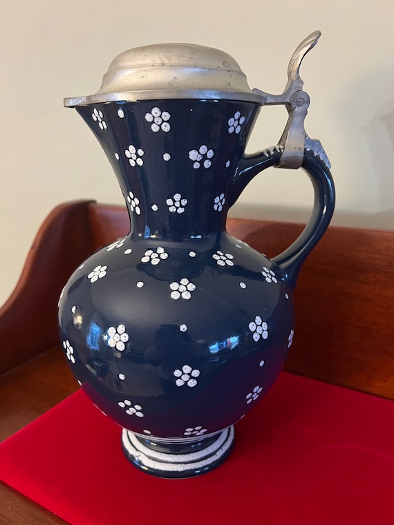 Vintage Gmundner Keramik Dirndl Blue Hand Painted Stein Coffee Tea