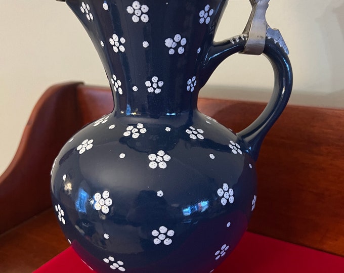Vintage Gmundner Keramik Dirndl Blue Hand Painted Stein Coffee Tea Pot, Rare German Pot, Lover Antiques and Vintage
