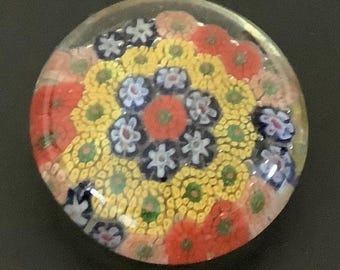 Vintage Millefiori Glass Paperweight: Floral Starburst Art