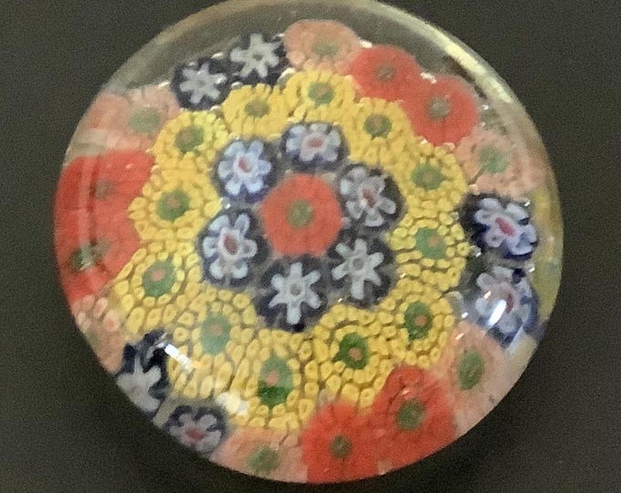 Vintage Millefiori Glass Paperweight Floral Starburst Yellow Blue White Orange Glass Art Gift Lover Antiques and Vintage
