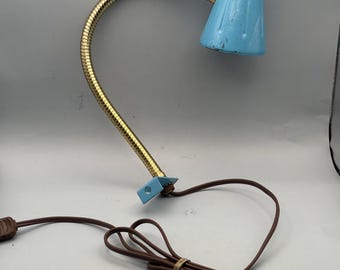 Mid Century Modern Desk Lamp, Vintage Desk Office Light, Metal Aqua Blue Lamp, Goose Neck Lamp