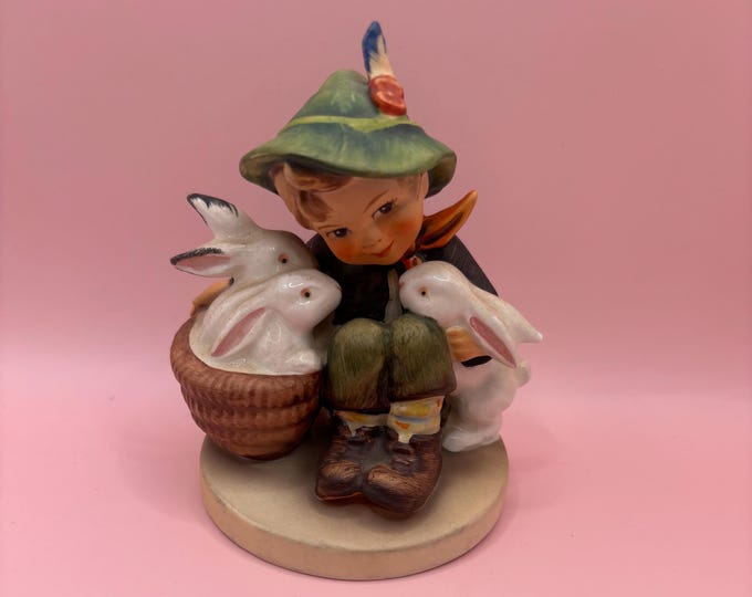 Vintage Goebel Hummel Boy and Animals Figurine Playmates Statue Lover Antiques and Vintage