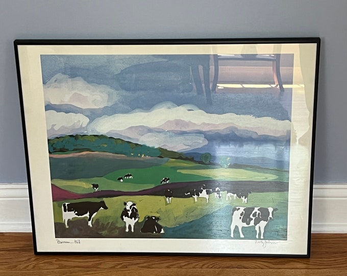 Vintage Woody Jackson Barnum Hill Signed & Framed Cow Print Abstract Ben and Jerry artwork art Lover Antiques and Vintage