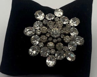 Vintage Coro Starburst Brooch With Clear Rhinestones, Signed Pin