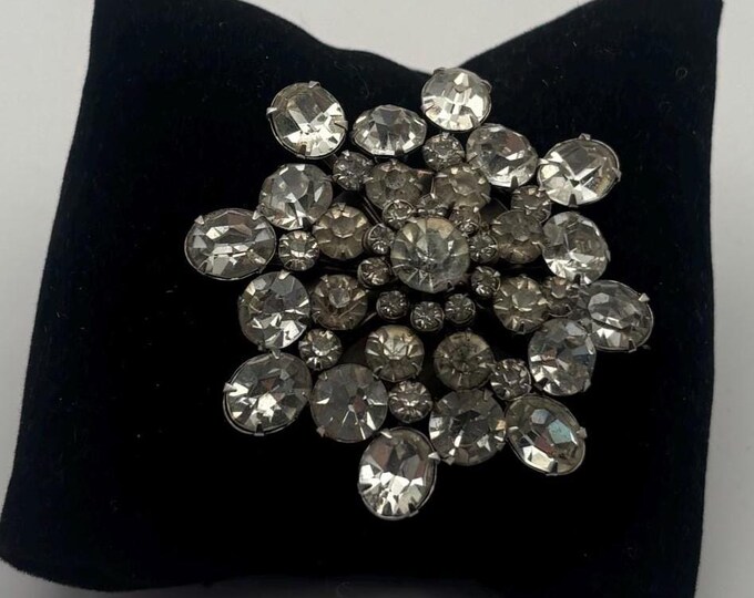 Vintage Coro Starburst Brooch With Clear Rhinestones, Signed Pin