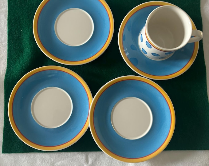 Vintage Villeroy & Boch Fine China Set of 4 Plates and 1 Twist Anna Coffee Cup Cup Blue White with Orange Lover Antiques and Vintage