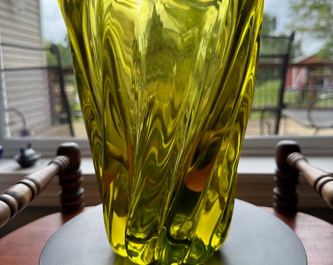 Vintage Uranium Glass Vase Abstract Art Vase, Glowing Glass Murano Style Sommerso Vaseline Art GLOWS! Lover Antiques and Vintage