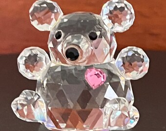 Swarovski Crystal Pink Heart Birthday Bear, Princess Mo Mini Color Crystal Figurine Bear Crystal Figurine, Swarovski Bear Woodland Animals
