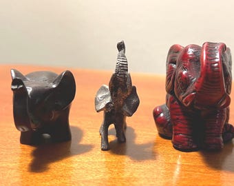 Vintage Elephant Figurines Trio: Trunk Up Home Decor