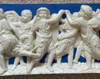 Vintage Cherub Plaque Neoclassical Italian Plaster Wall Relief Sculpture Wall Hanging Lover Antiques Vintage